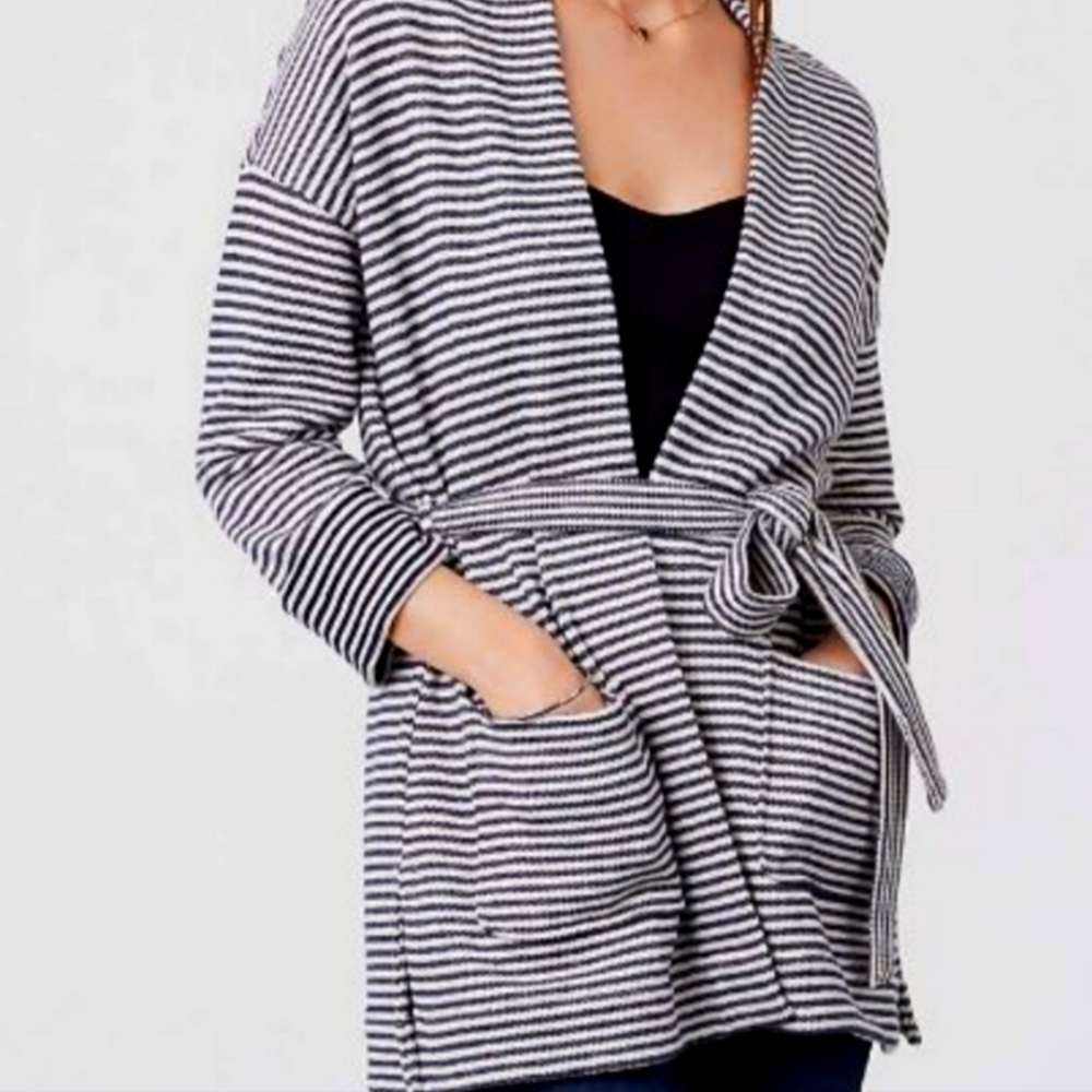 LOFT Striped Belted Cardigan